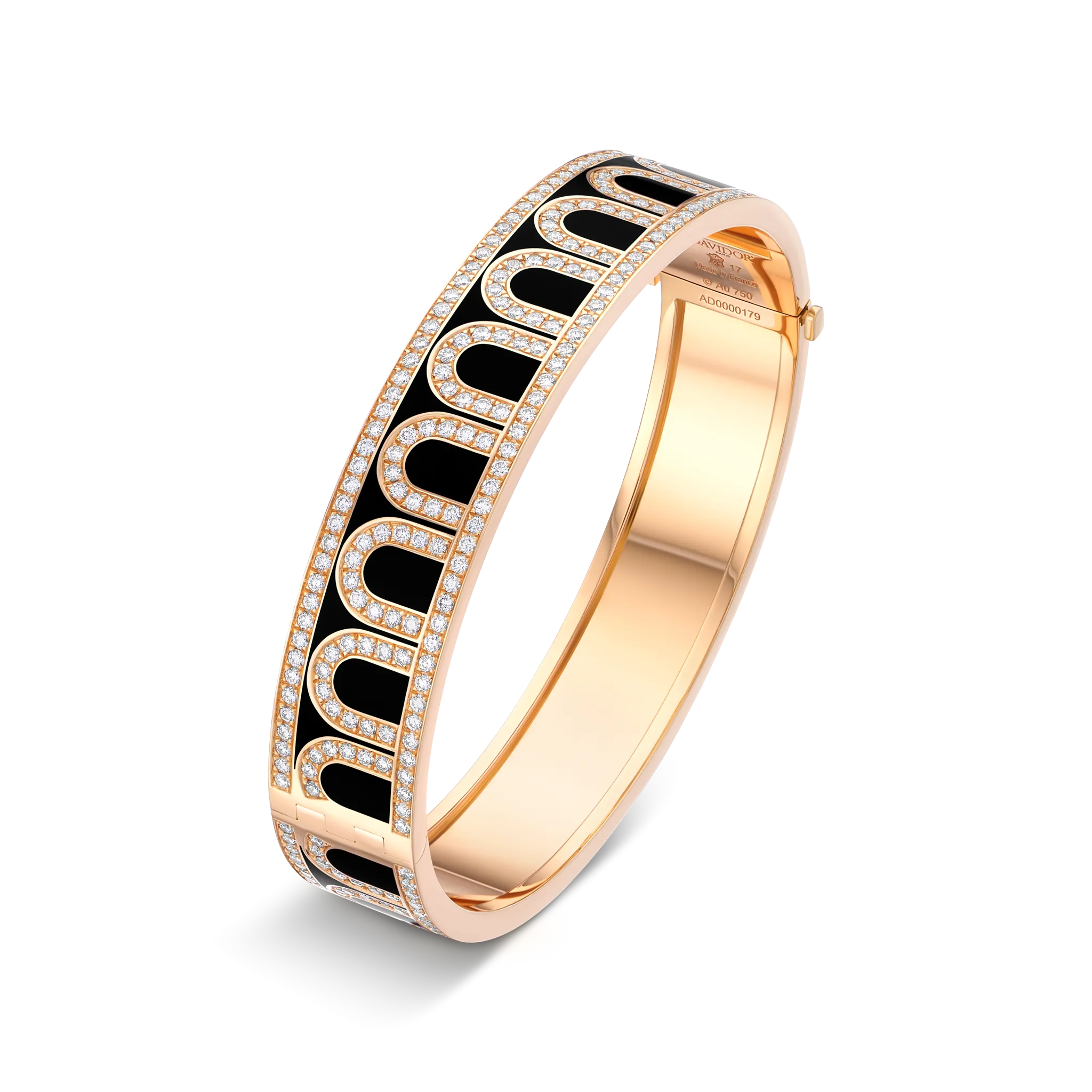 L'Arc de DAVIDOR Bangle GM, 18k Rose Gold with Lacquered Ceramic and Palais Diamonds