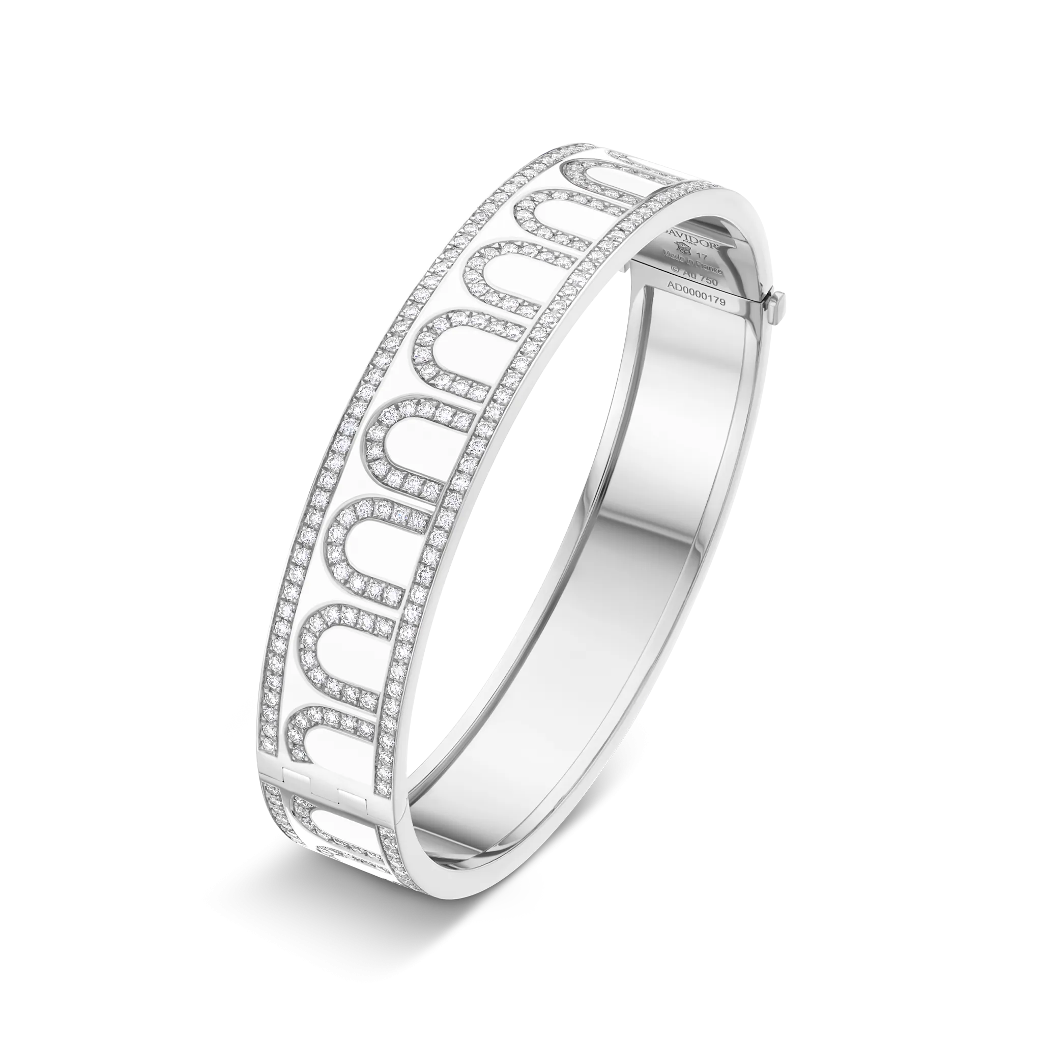 L'Arc de DAVIDOR Bangle GM, 18k White Gold with Lacquered Ceramic and Palais Diamonds