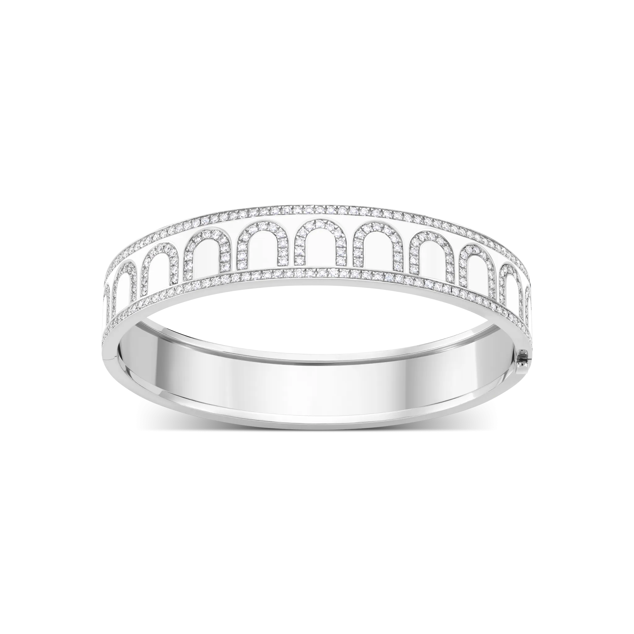 L'Arc de DAVIDOR Bangle GM, 18k White Gold with Lacquered Ceramic and Palais Diamonds