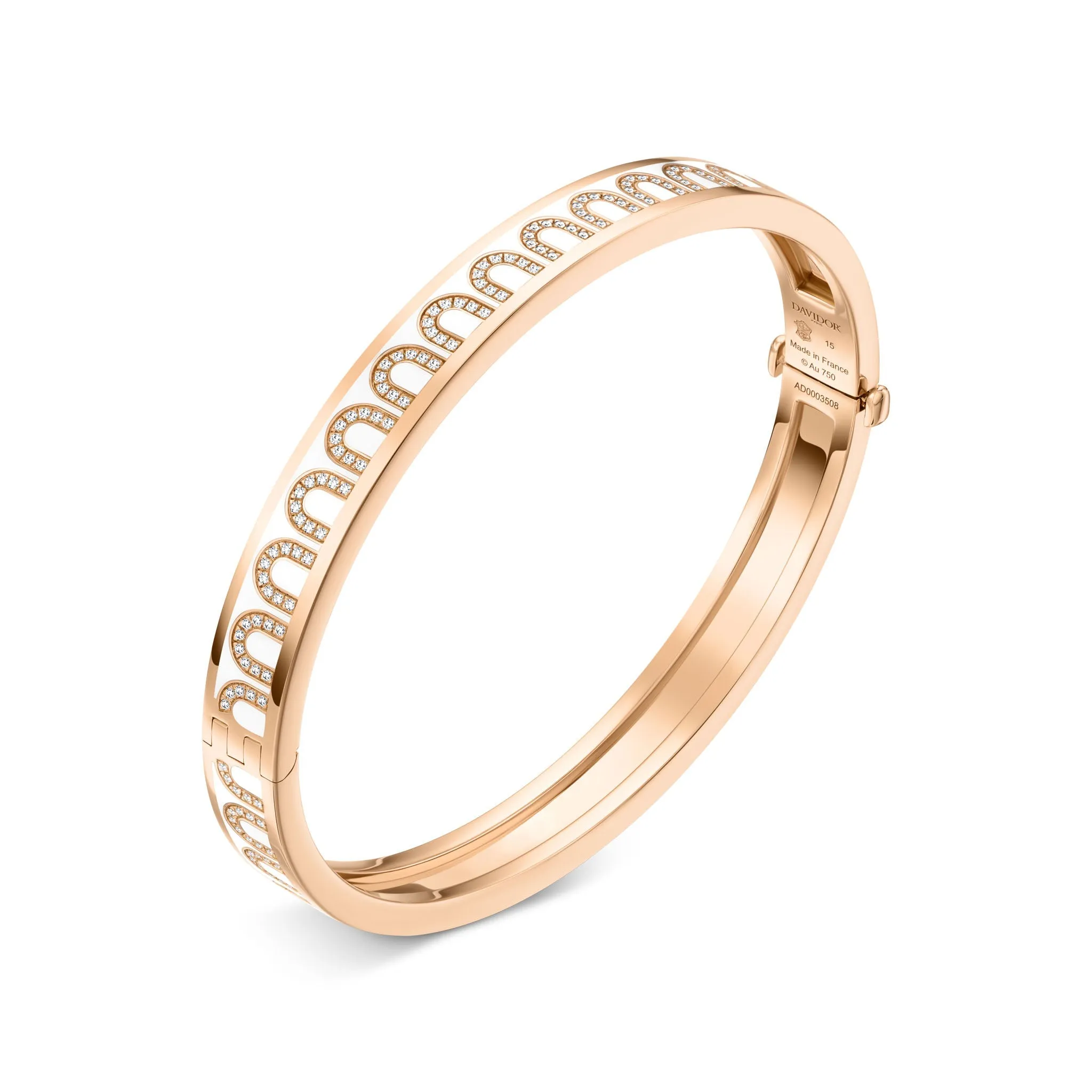 L'Arc de DAVIDOR Bangle PM, 18k Rose Gold with Lacquered Ceramic and Arcade Diamonds