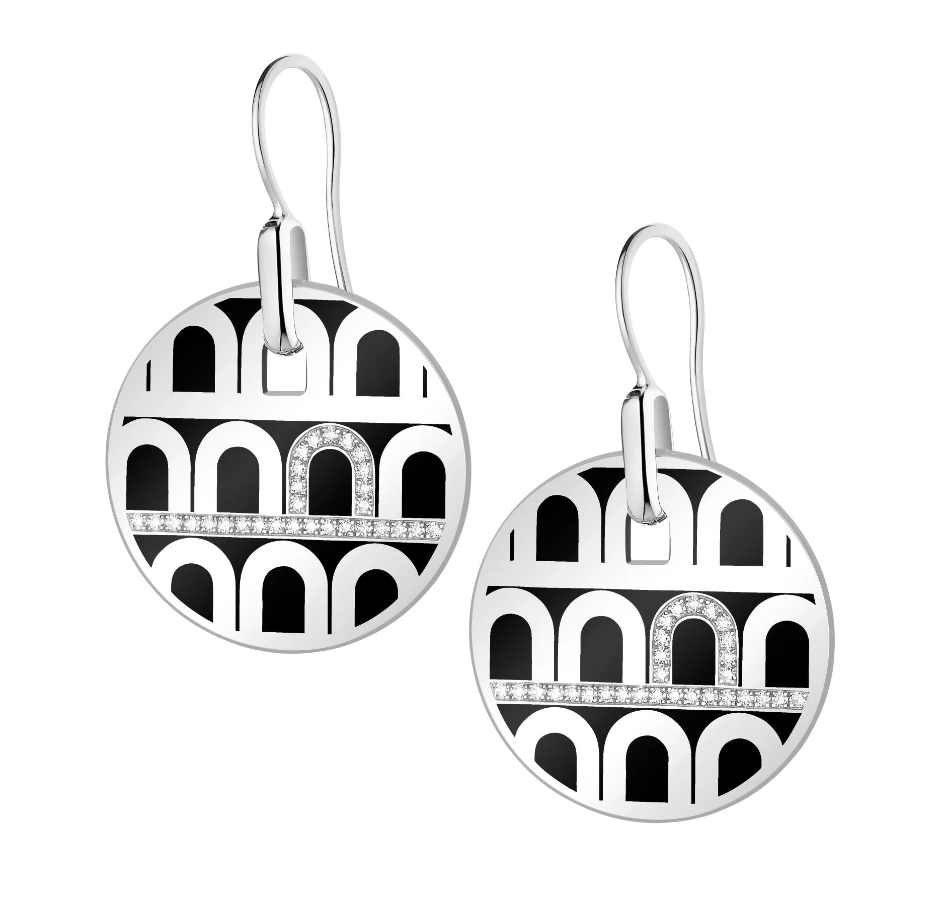 L'Arc de DAVIDOR Pendant Earring GM, 18k White Gold with Lacquered Ceramic and Porta Diamonds