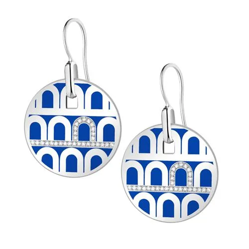 L'Arc de DAVIDOR Pendant Earring GM, 18k White Gold with Lacquered Ceramic and Porta Diamonds