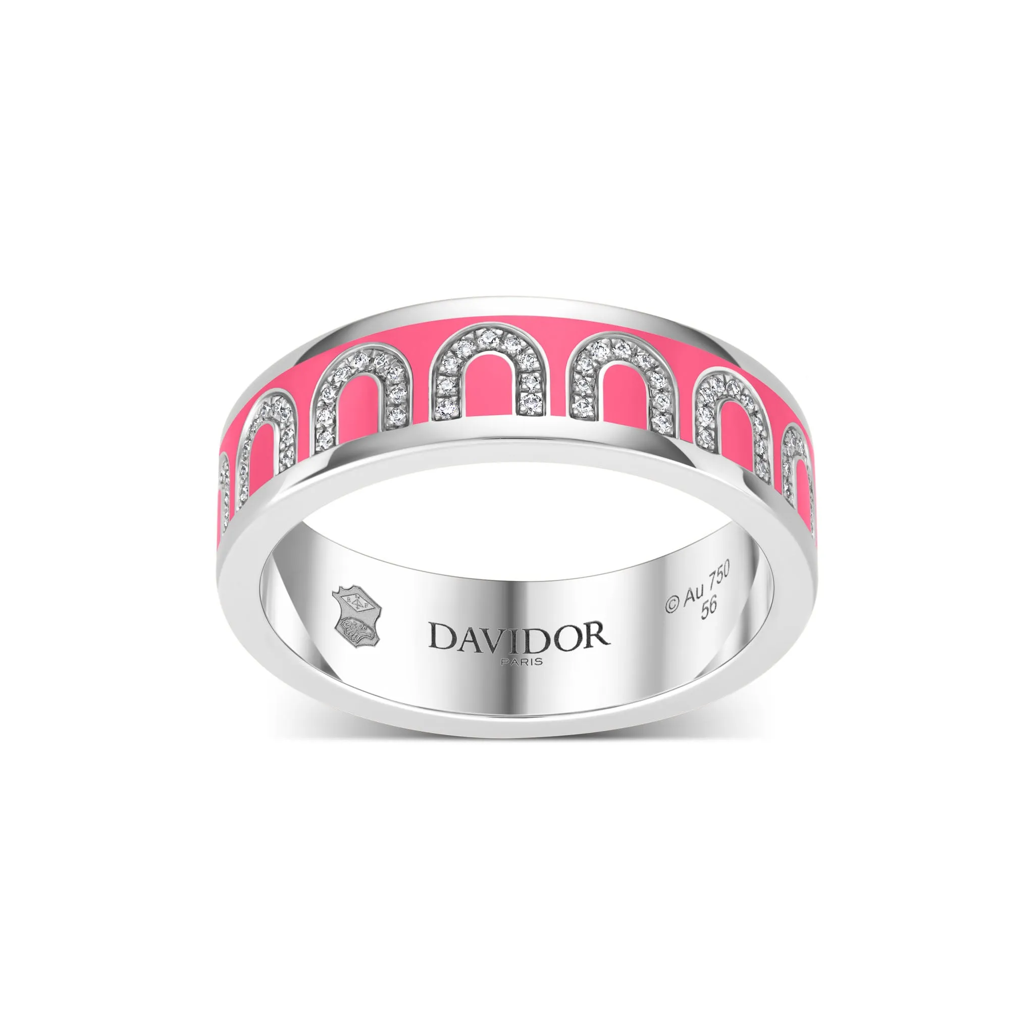 L'Arc de DAVIDOR Ring MM, 18k White Gold with May Rose Lacquered Ceramic and Arcade Diamonds