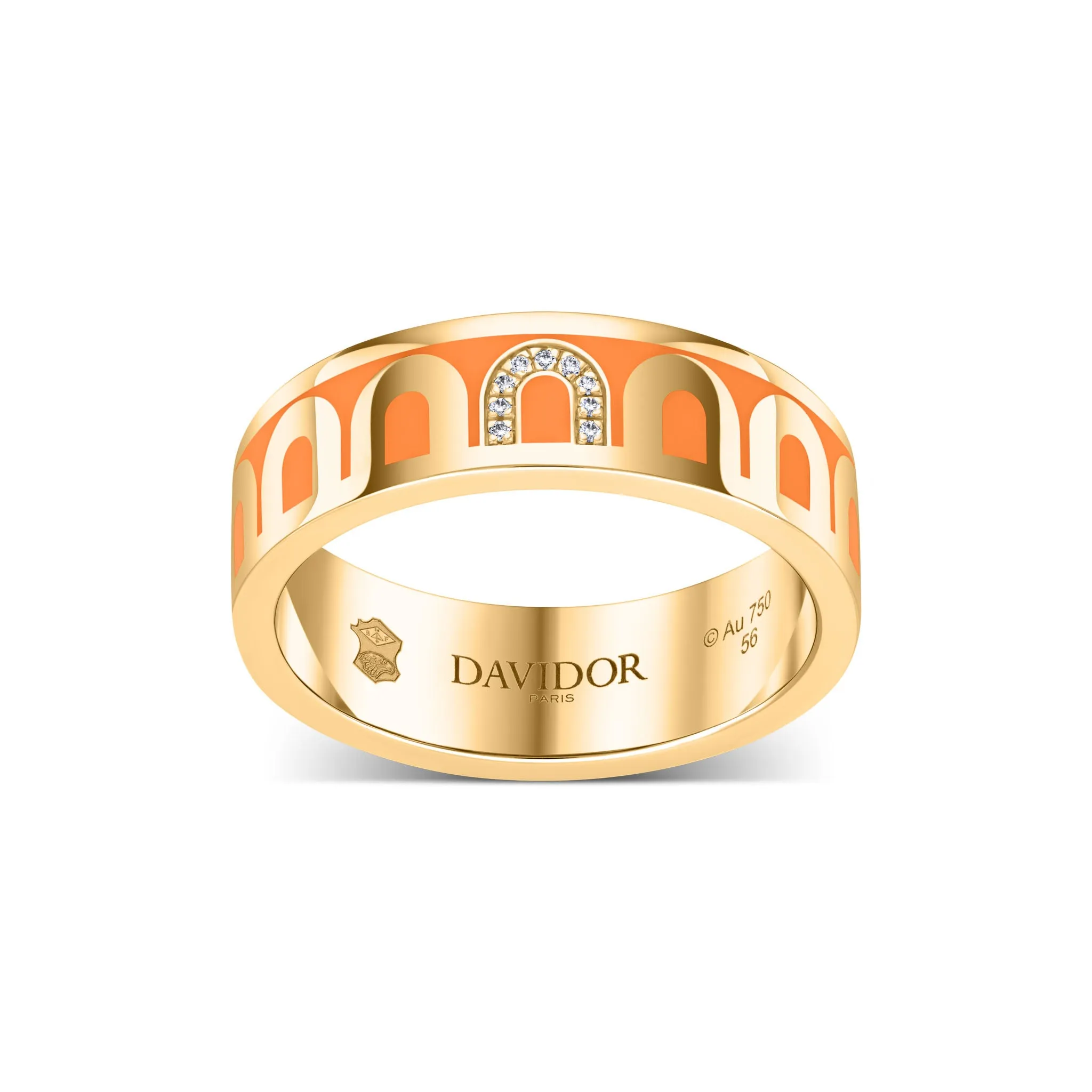 L’Arc de DAVIDOR Ring MM, 18k Yellow Gold with Zeste Lacquered Ceramic and Porta Simple Diamonds