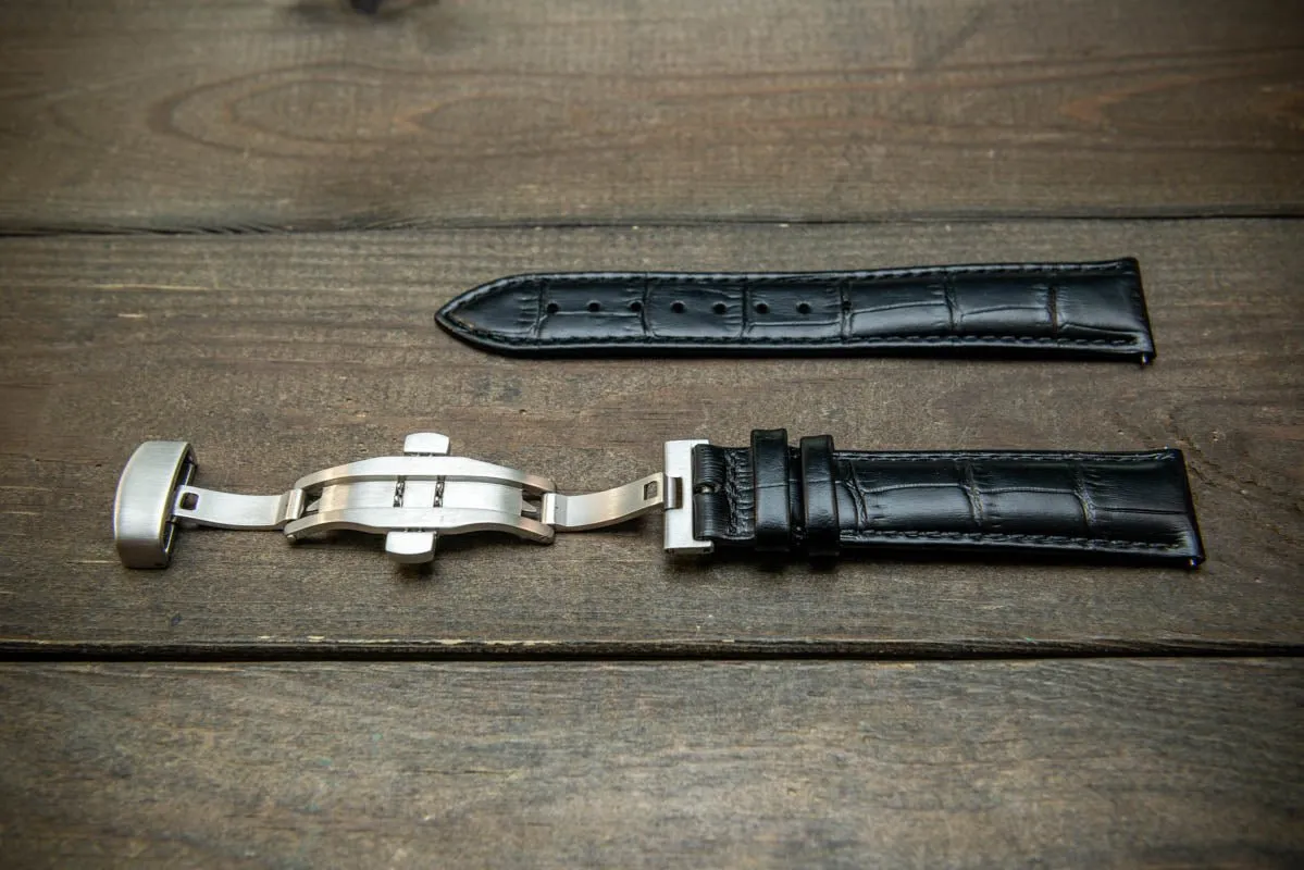 Leather watch strap, band made of calf leather with croc grain pattern 18, 19, 20, 21, 22 mm, Quick Release. Deployment clasp.