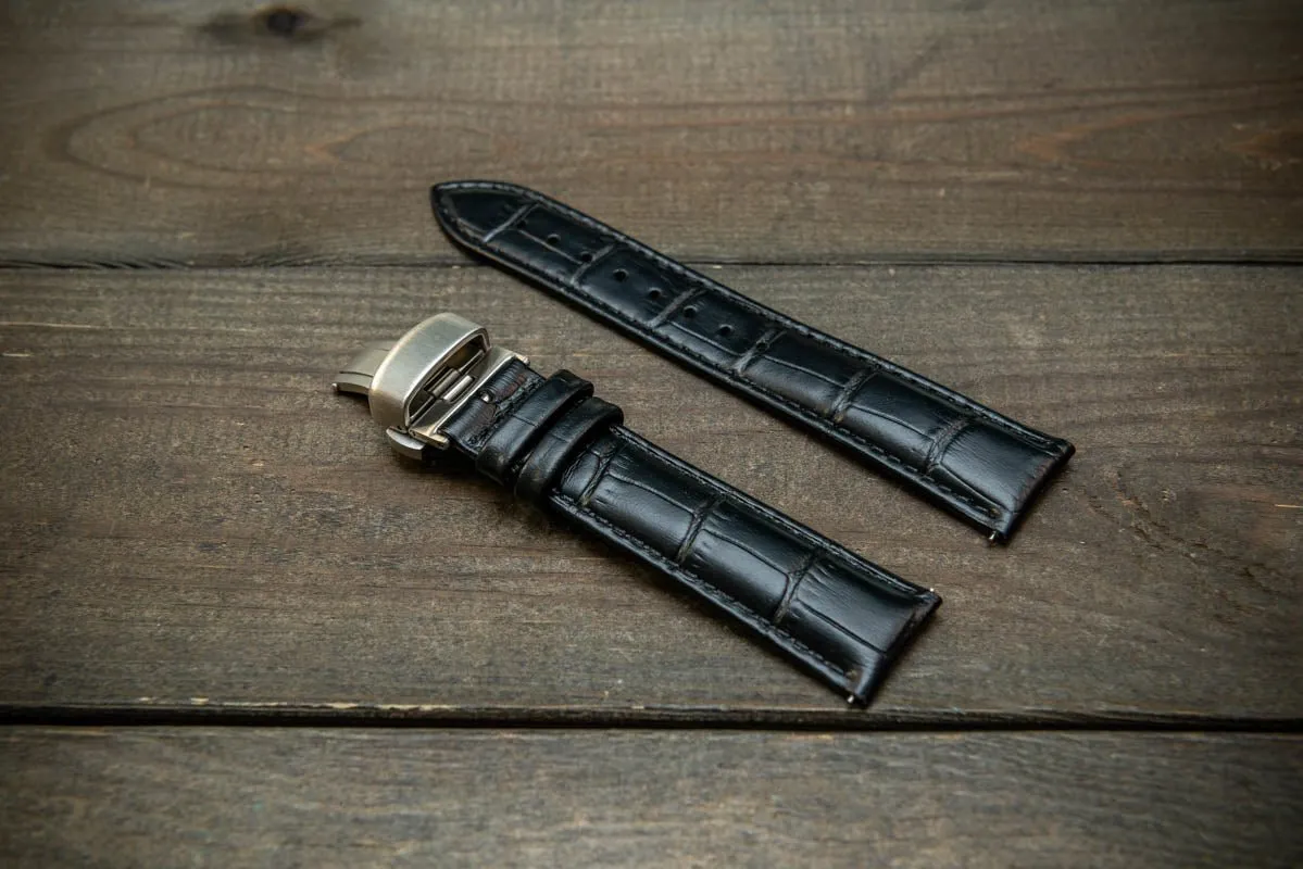 Leather watch strap, band made of calf leather with croc grain pattern 18, 19, 20, 21, 22 mm, Quick Release. Deployment clasp.