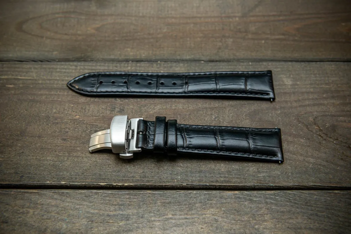 Leather watch strap, band made of calf leather with croc grain pattern 18, 19, 20, 21, 22 mm, Quick Release. Deployment clasp.