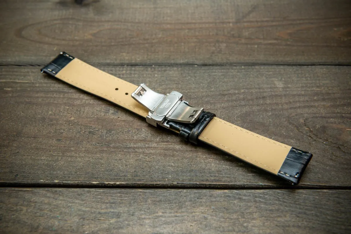 Leather watch strap, band made of calf leather with croc grain pattern 18, 19, 20, 21, 22 mm, Quick Release. Deployment clasp.