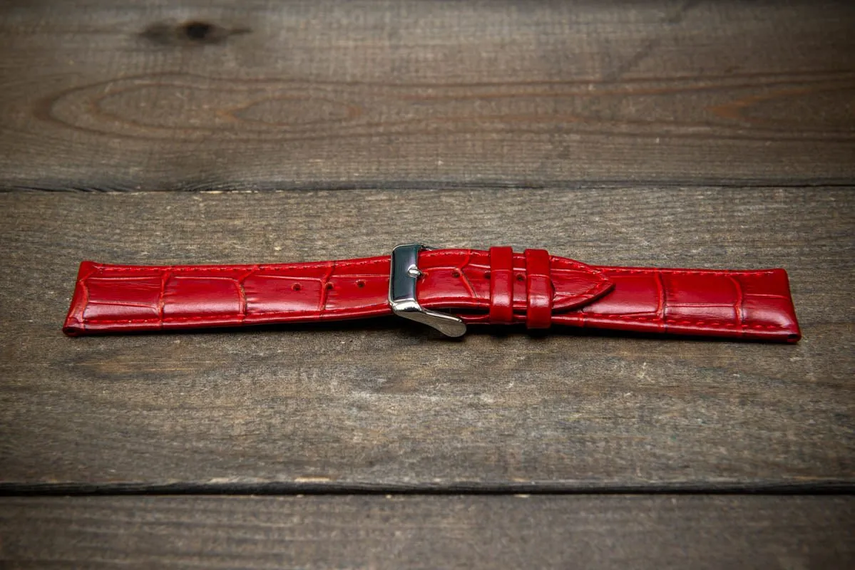 Leather watch strap, band made of calf leather with croc grain pattern 18-24 mm