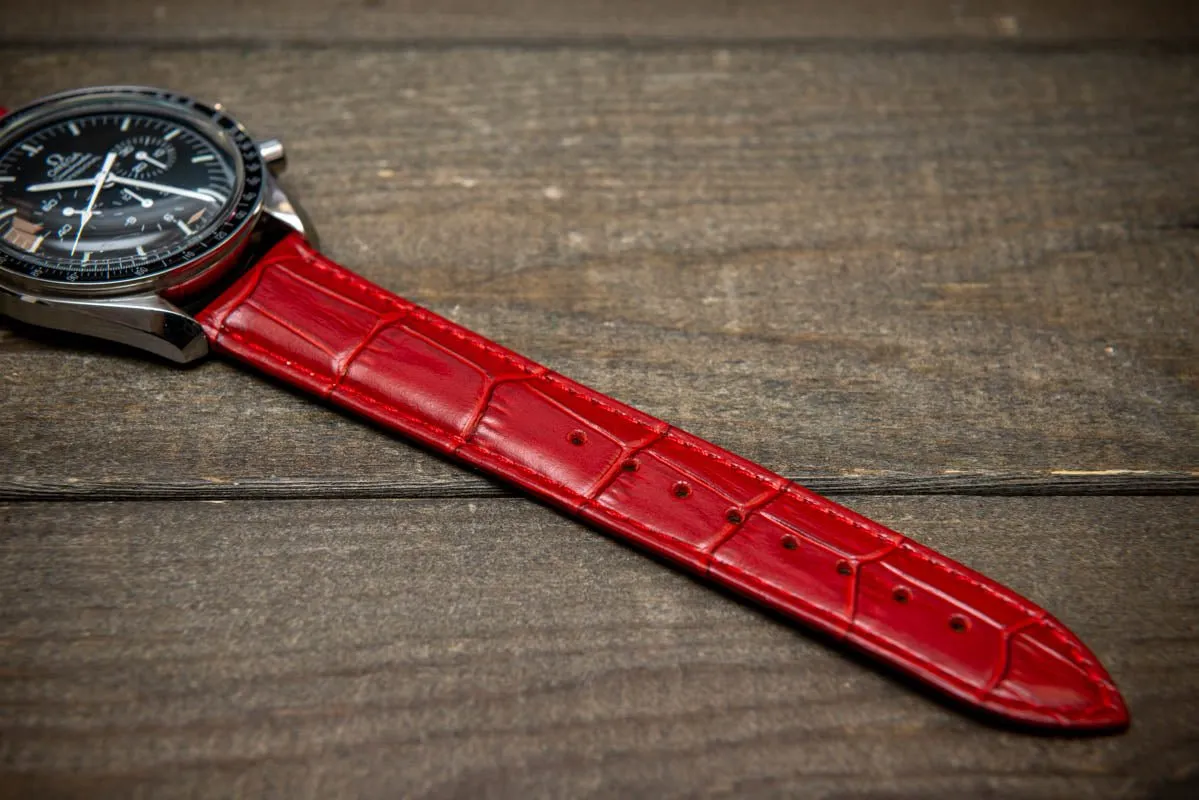 Leather watch strap, band made of calf leather with croc grain pattern 18-24 mm