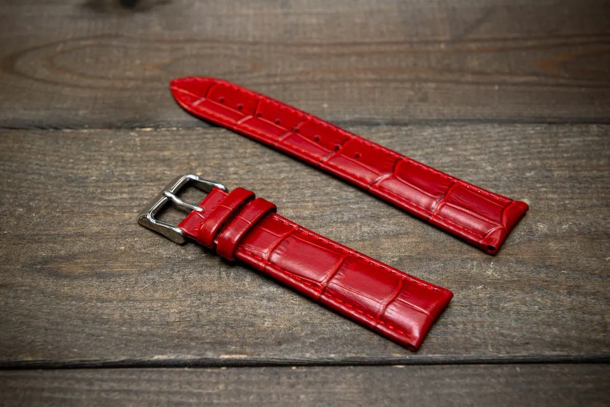 Leather watch strap, band made of calf leather with croc grain pattern 18-24 mm