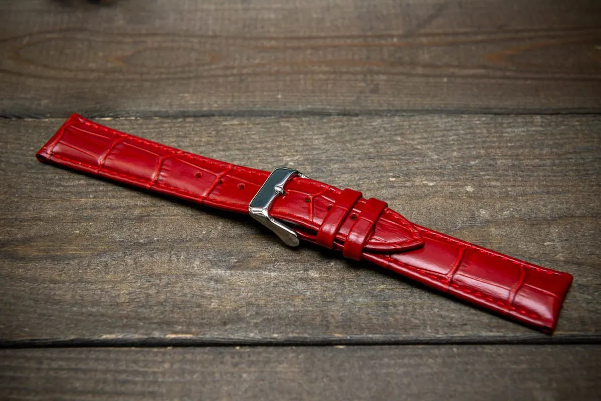 Leather watch strap, band made of calf leather with croc grain pattern 18-24 mm