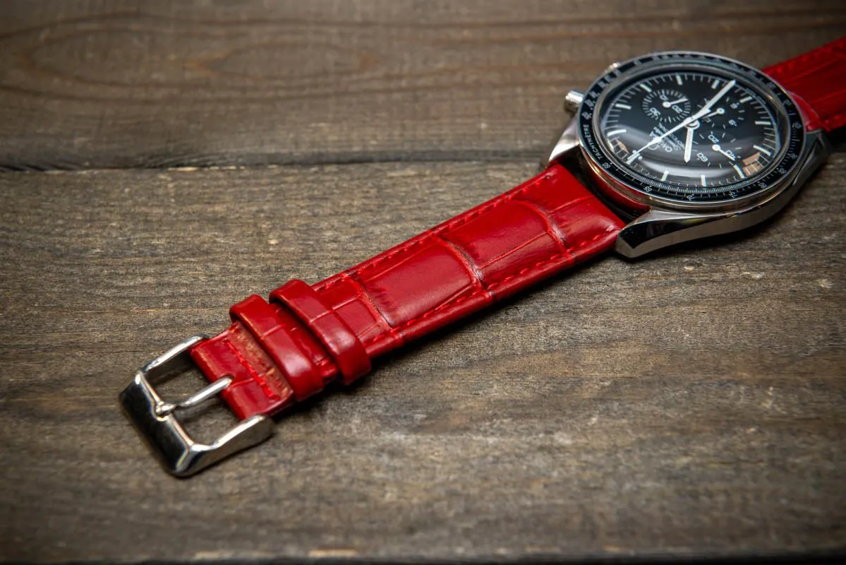 Leather watch strap, band made of calf leather with croc grain pattern 18-24 mm