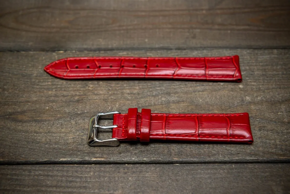 Leather watch strap, band made of calf leather with croc grain pattern 18-24 mm