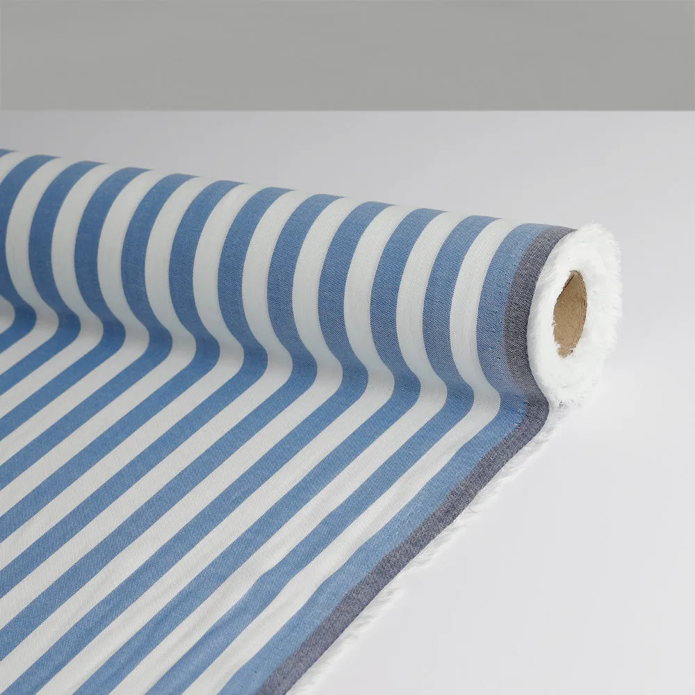 Lightweight Striped Cotton Oxford - Blue