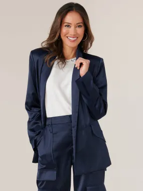 Long Sleeve Double Button Angled Flap Pocket Blazer