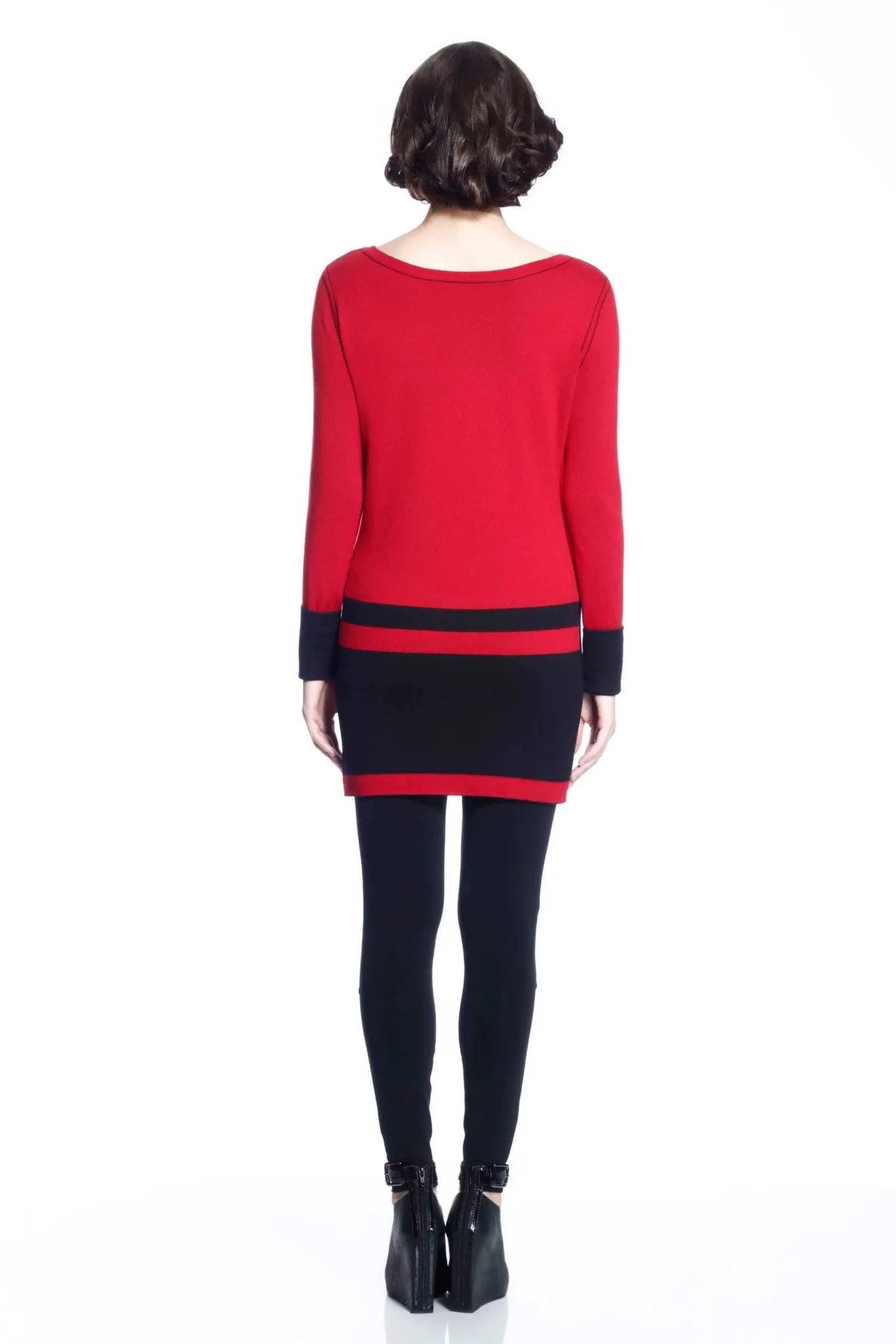 Loretta Long Sleeve Reversible Dress/Pullover - Red/Black