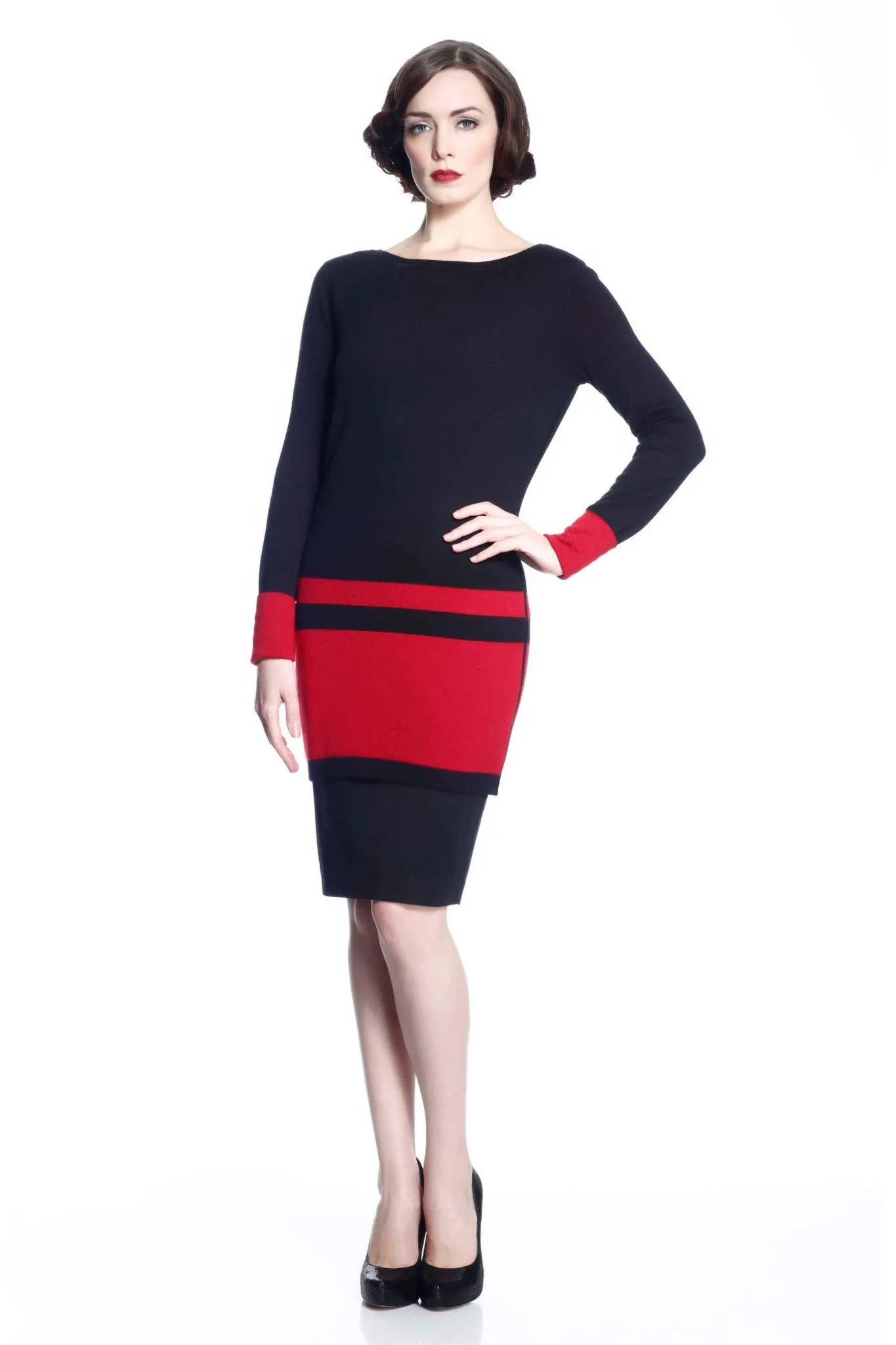 Loretta Long Sleeve Reversible Dress/Pullover - Red/Black