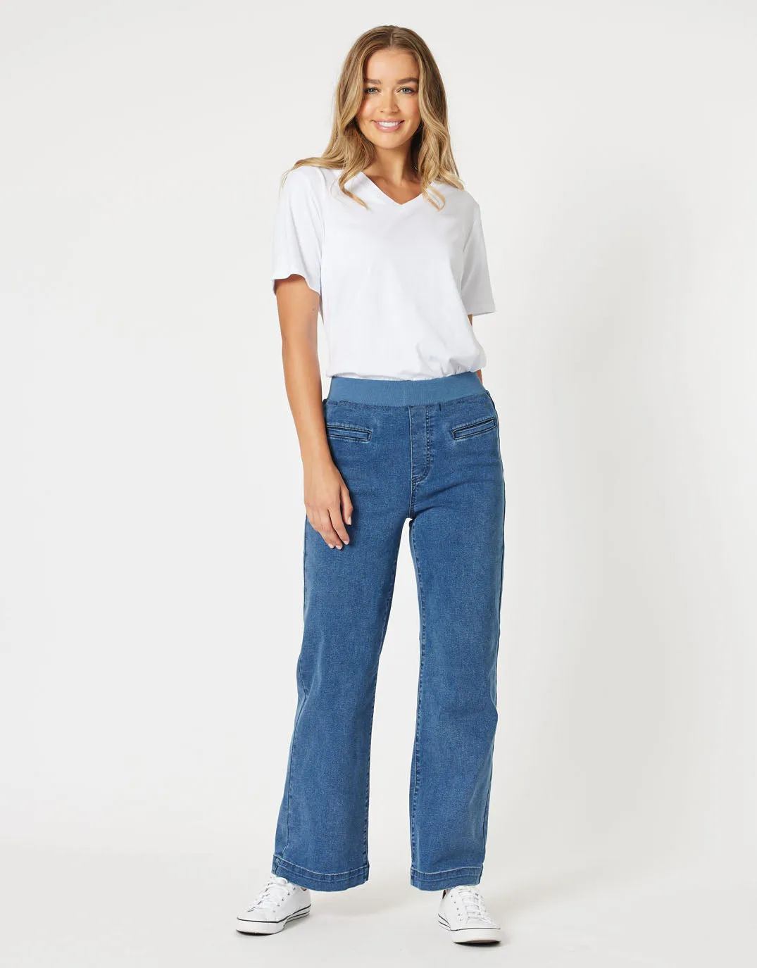 Maddy Pull On Wide Leg Jean - Denim