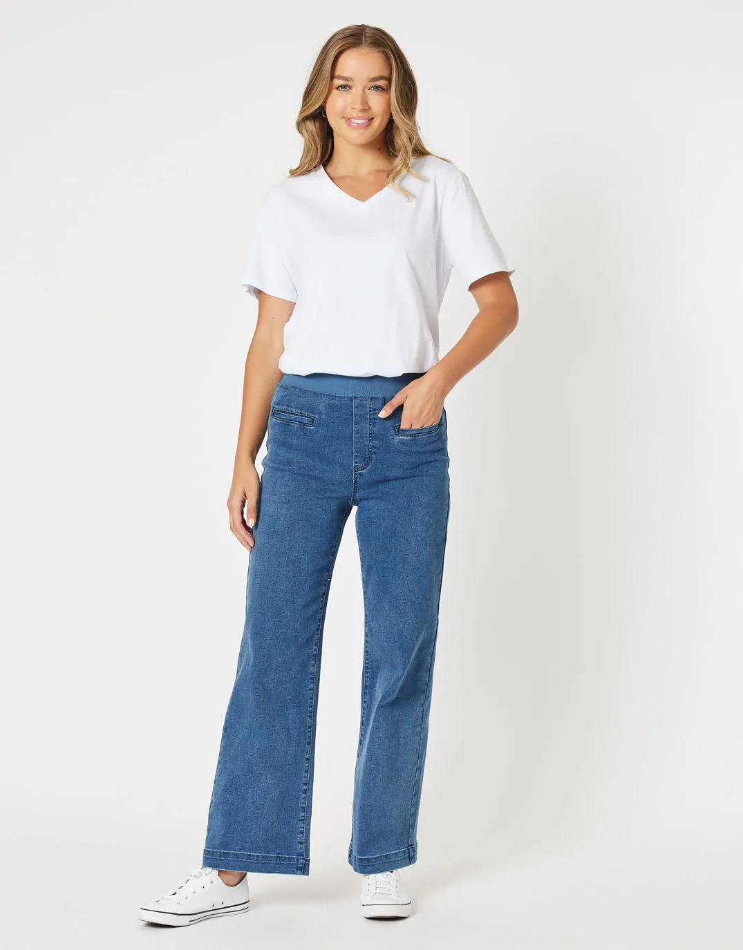 Maddy Pull On Wide Leg Jean - Denim