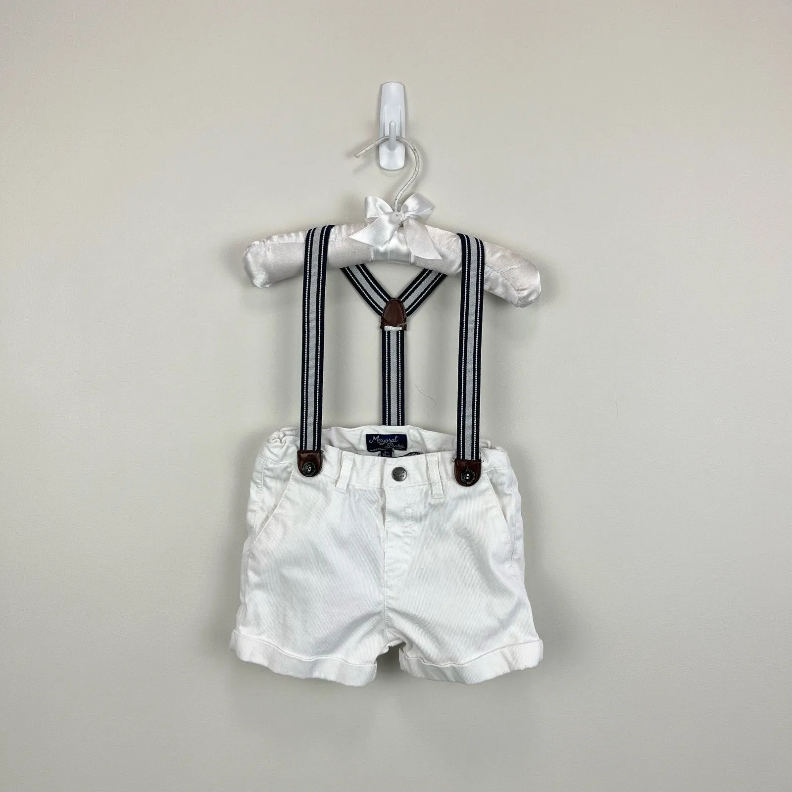 Mayoral Baby White Suspender Shorts 74 cm 9 Months