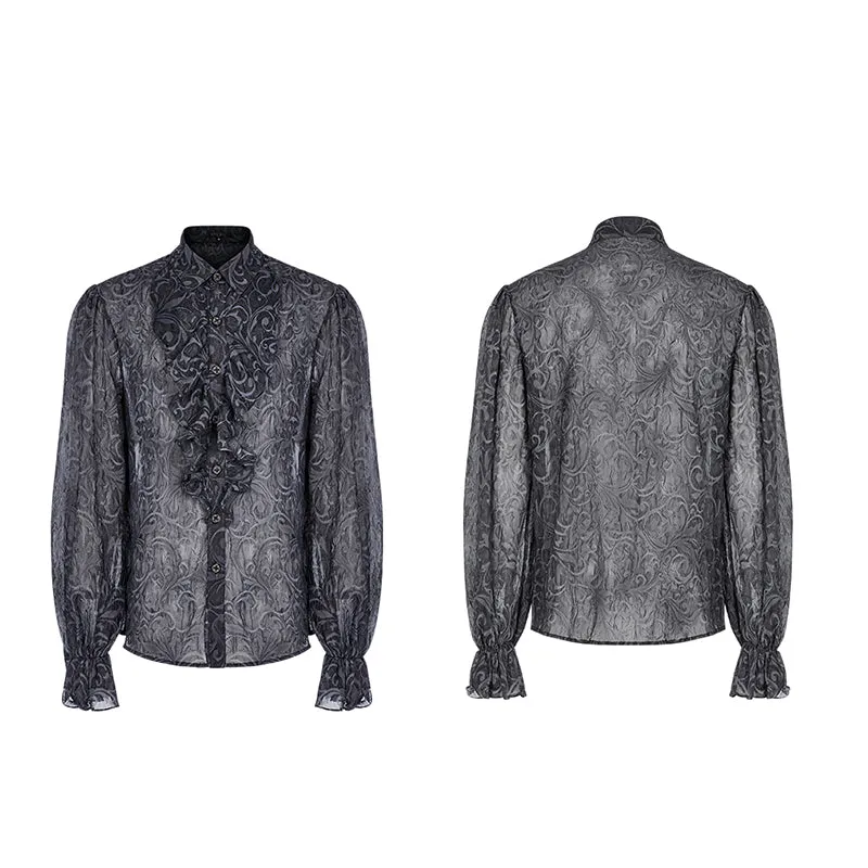 Men Autumn Winter Goth Light Chiffon Fabric Loose Embossed Shirt