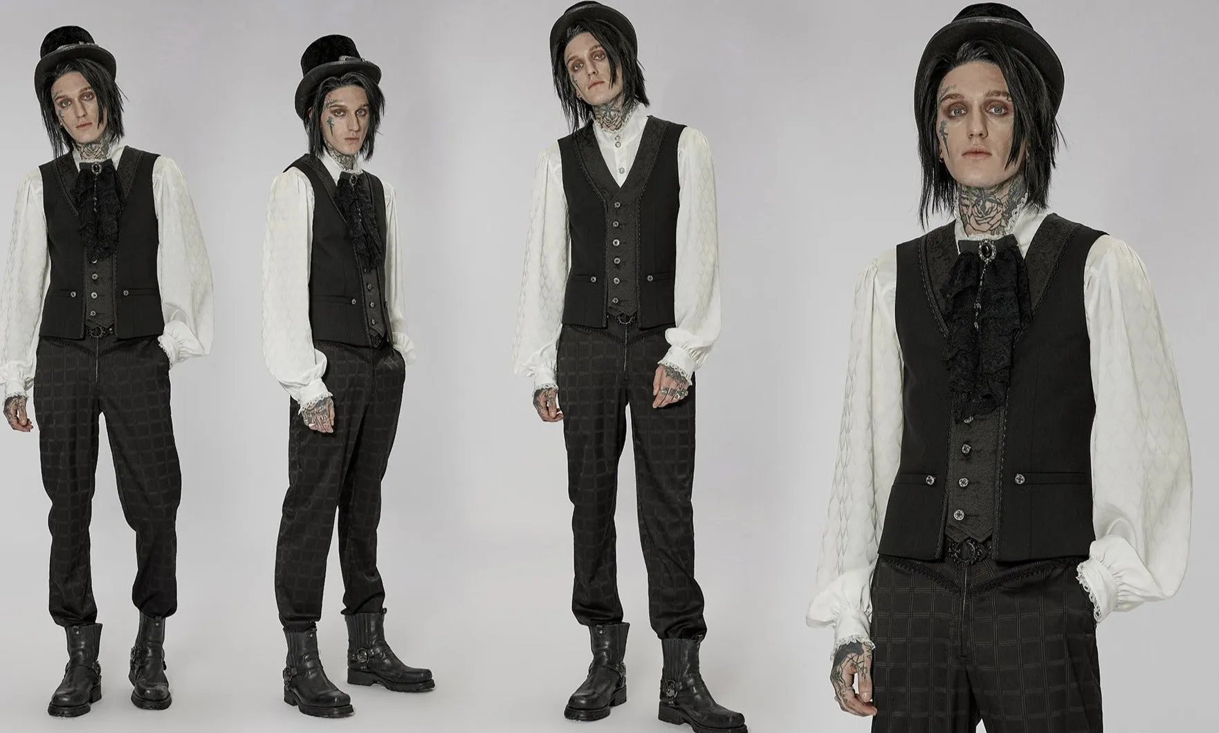 Men Autumn Winter Gothic Patchwork Jacquard Short Vest