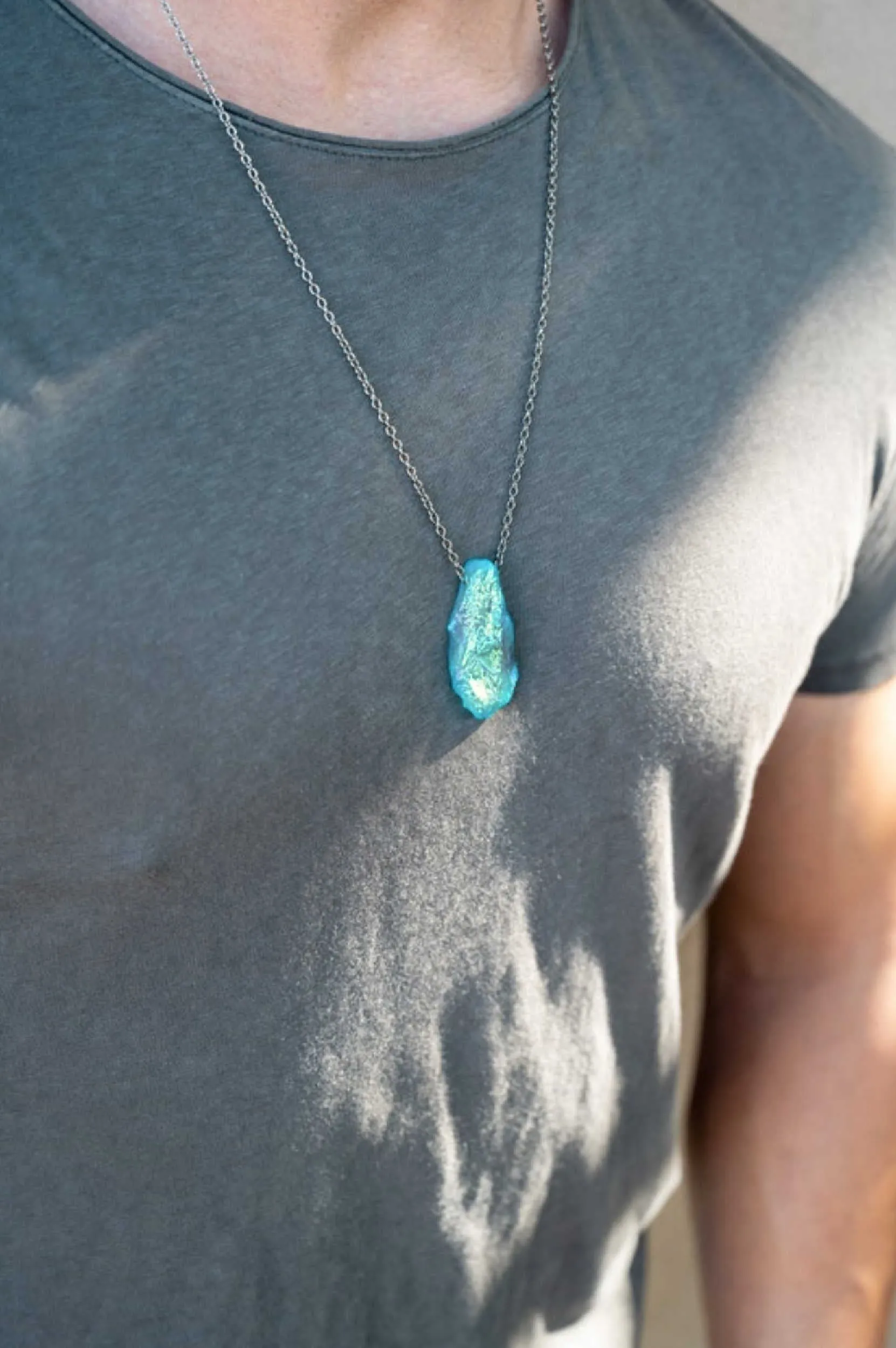 Men's Inner Light Mystic Aura Quartz Necklace