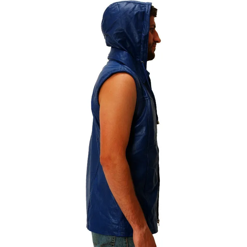 Mens Leather Vest With Hood CLEARANCE SALE