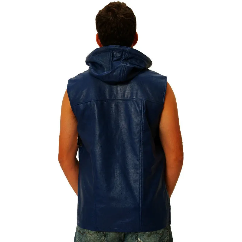 Mens Leather Vest With Hood CLEARANCE SALE