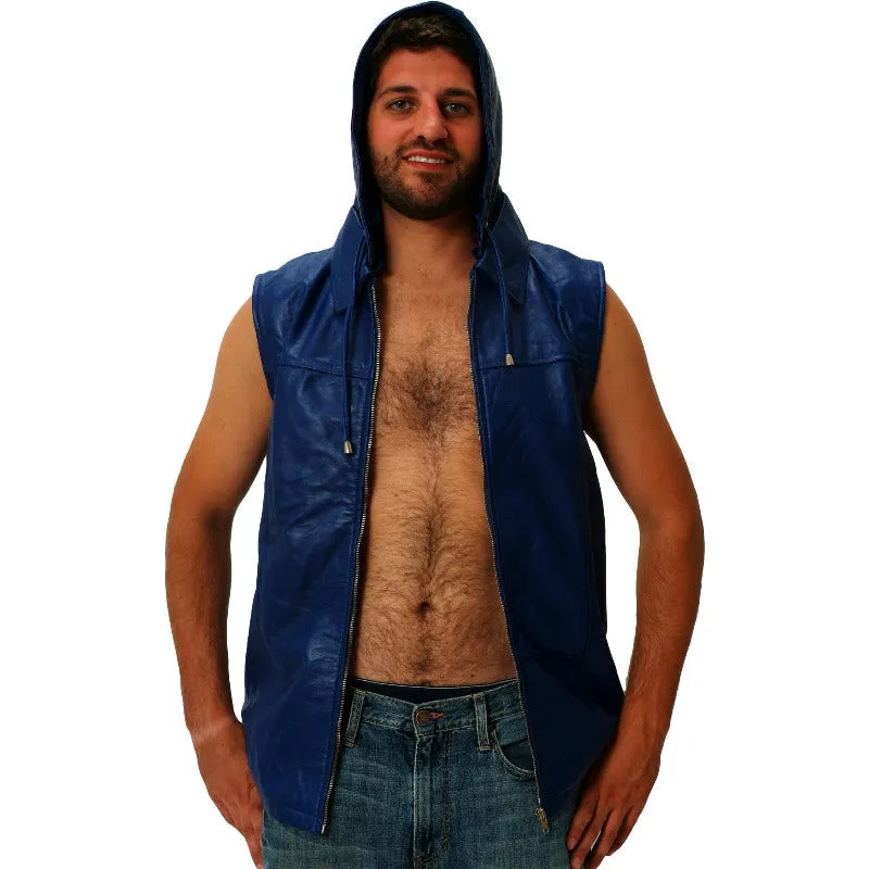 Mens Leather Vest With Hood CLEARANCE SALE