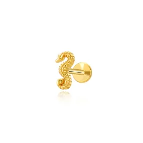 Mini Seahorse Flat Back Stud Earring (18G)