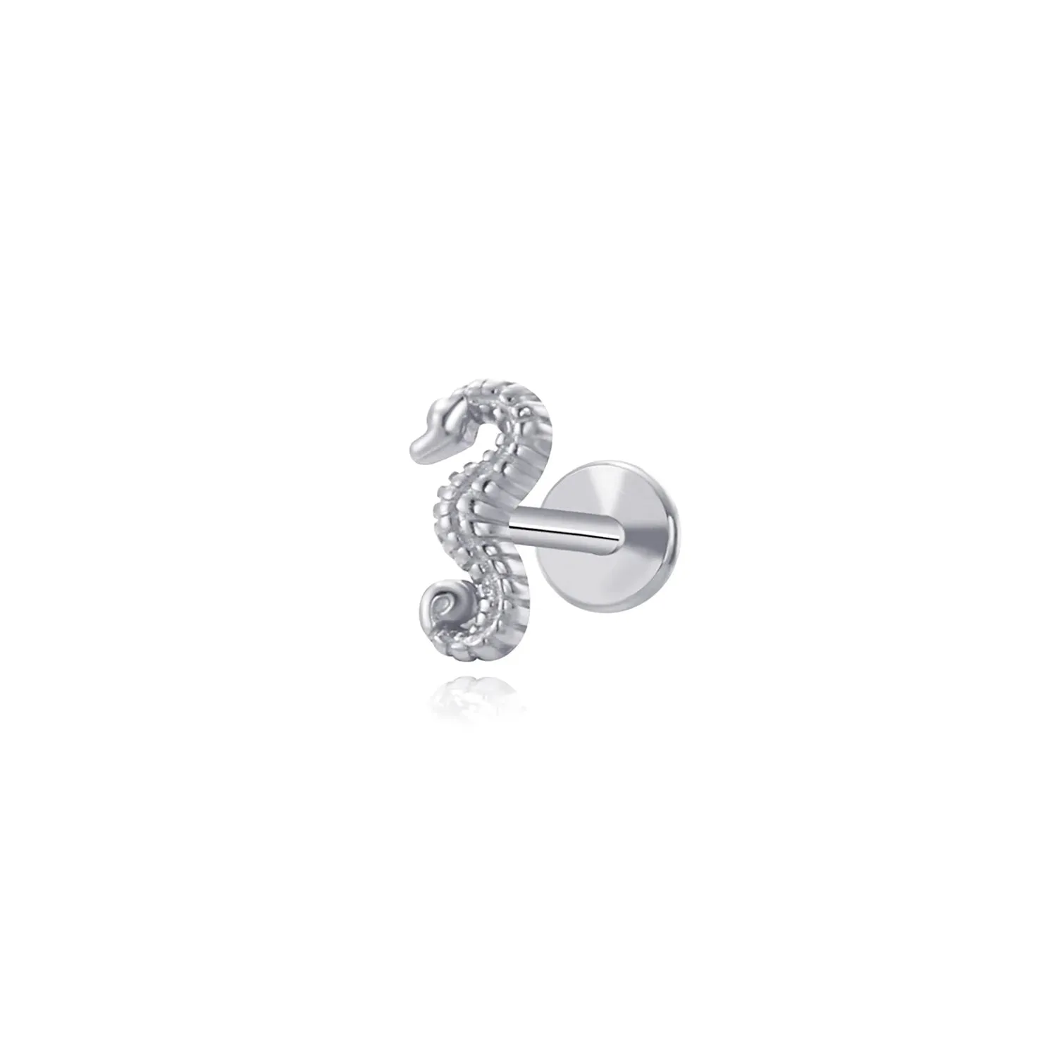 Mini Seahorse Flat Back Stud Earring (18G)