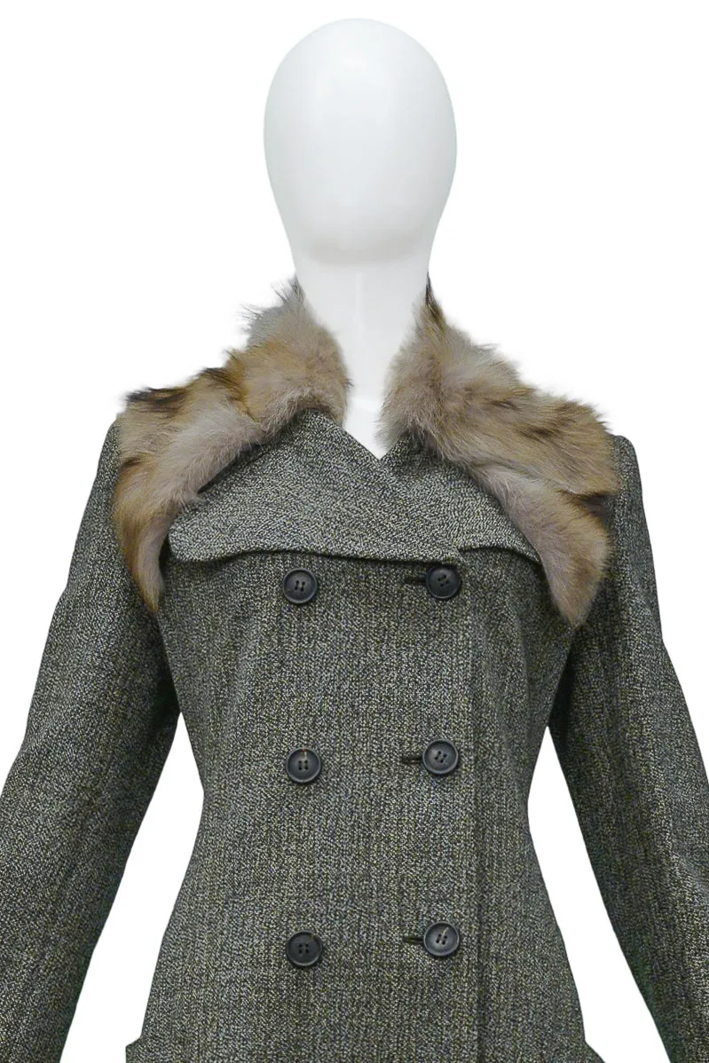 MIU MIU OLIVE FUR COLLAR COAT