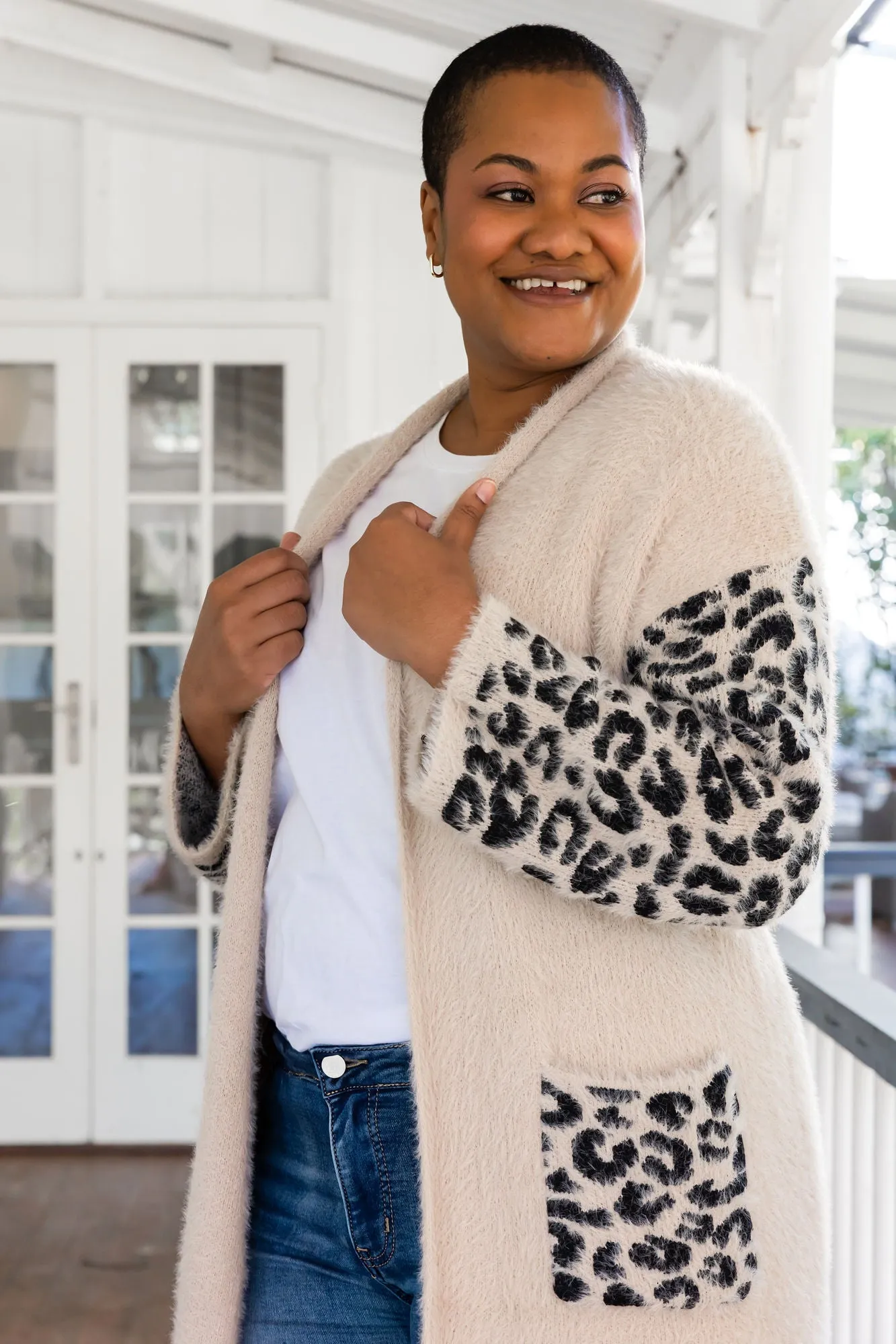 Oakland Leopard Cardigan in Beige