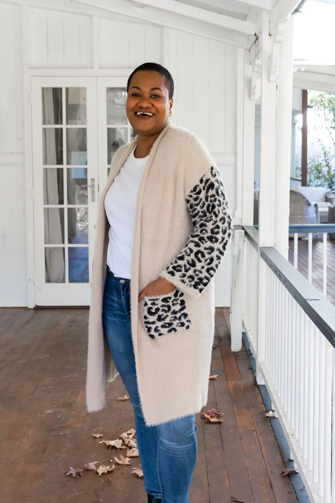 Oakland Leopard Cardigan in Beige