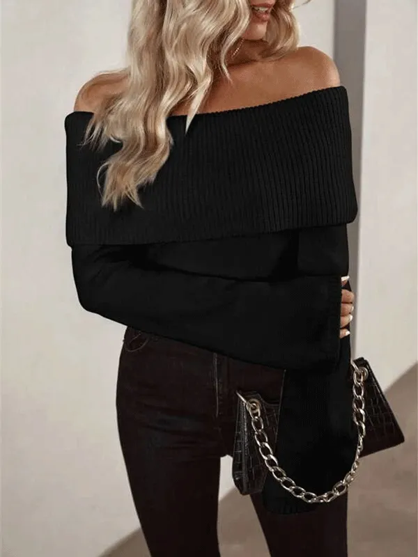 Off Shoulder Fold Over Sweater