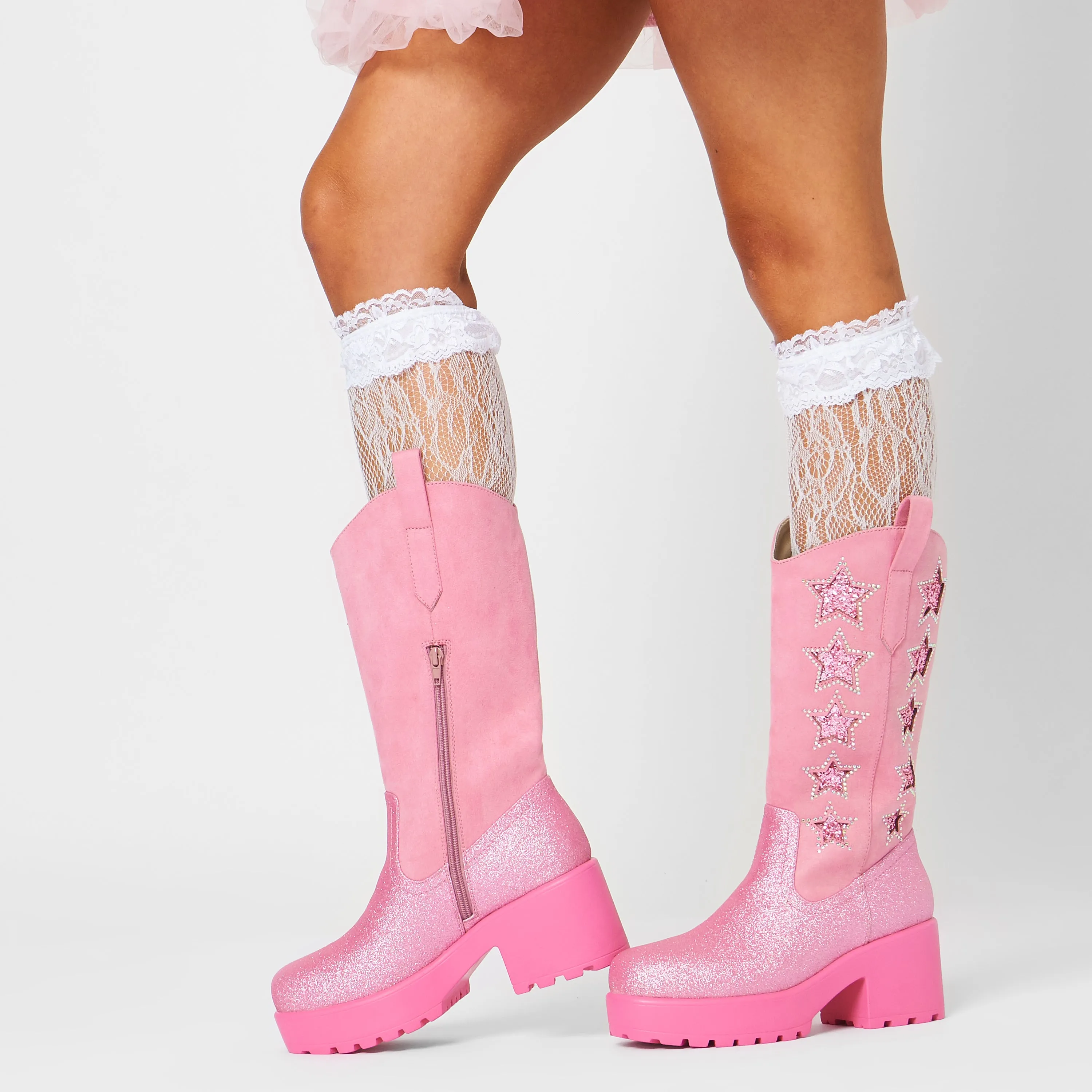 Pastel Supernova Chunky Western Boots - Pink