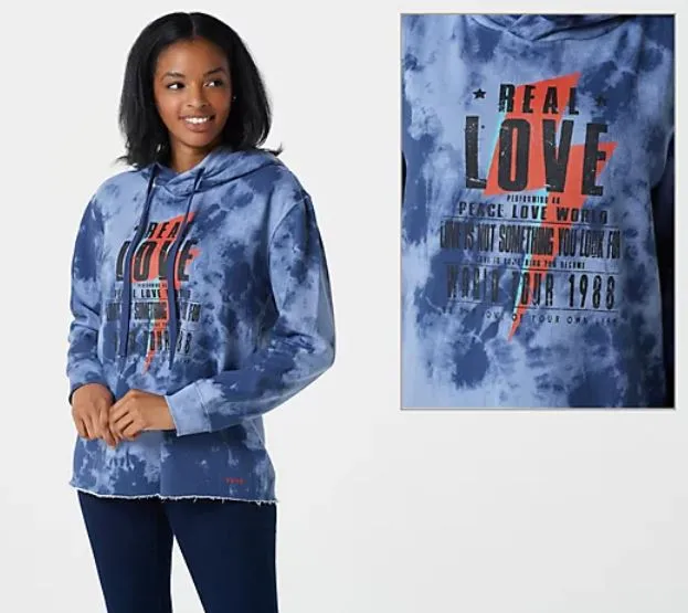 Peace Love World Tie-Dye Vintage Sweatshirt Small	Blue/Real Love