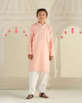 Peach Embroidered Neckline Kurta