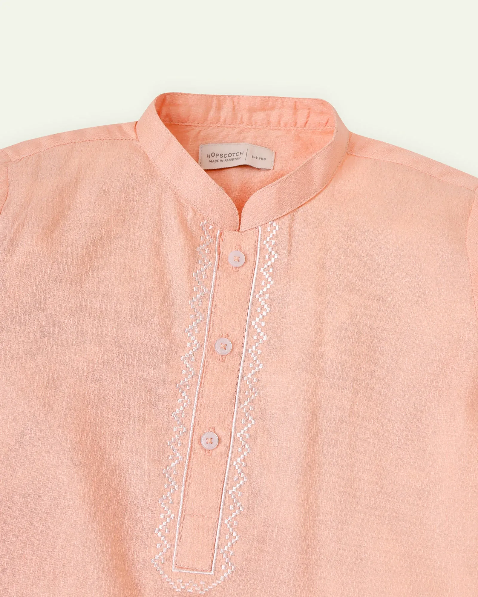 Peach Embroidered Neckline Kurta