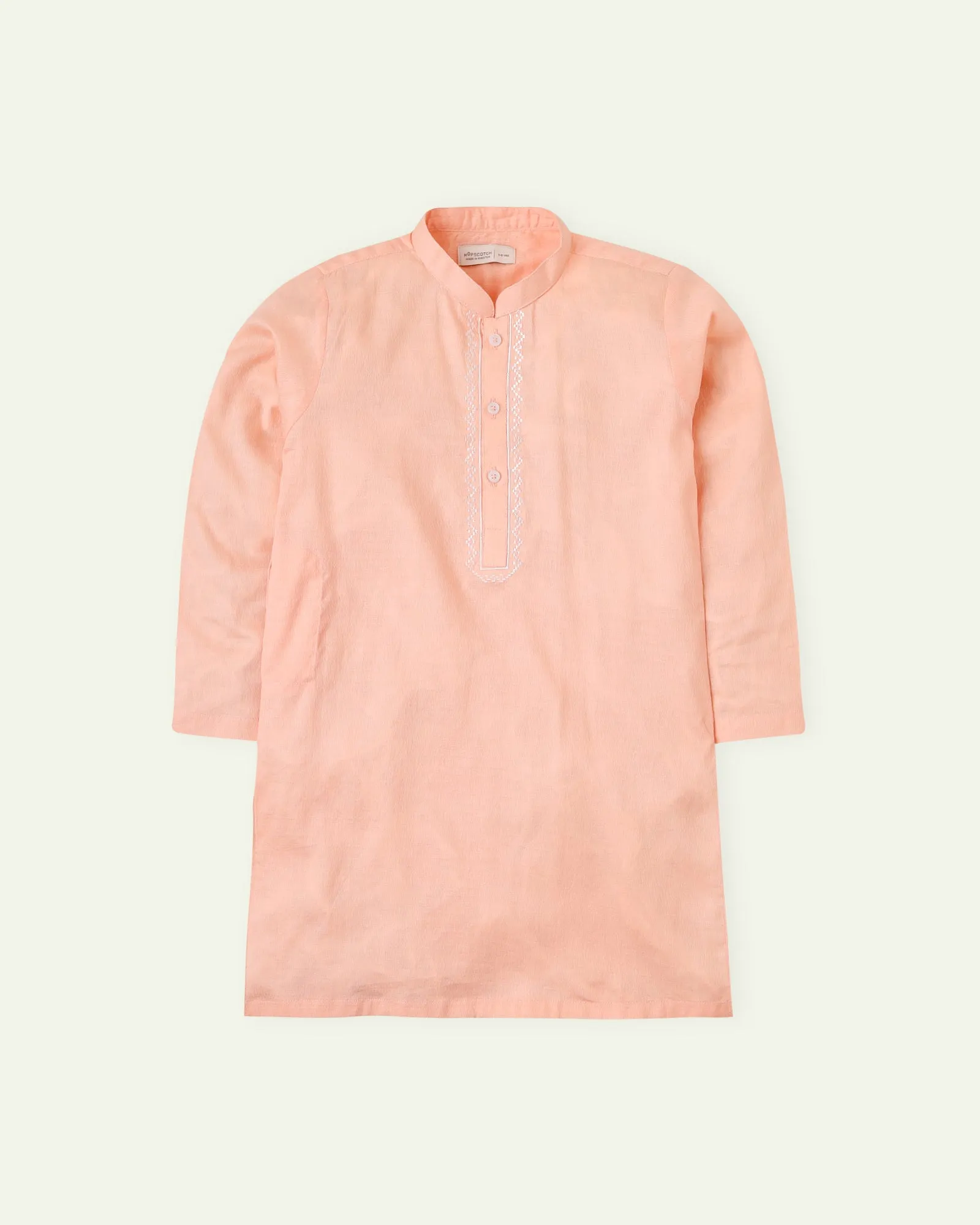 Peach Embroidered Neckline Kurta