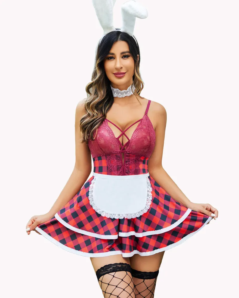 Plaid Maid Lingerie Costume Babydoll