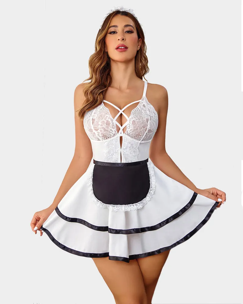 Plaid Maid Lingerie Costume Babydoll