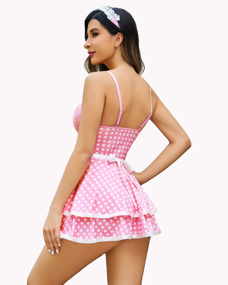 Plaid Maid Lingerie Costume Babydoll