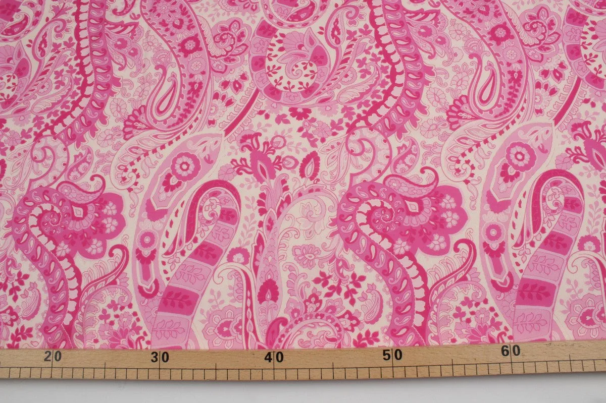 Printed Polyester Satin - Pink Paisley