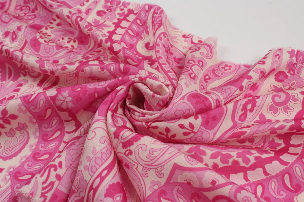 Printed Polyester Satin - Pink Paisley