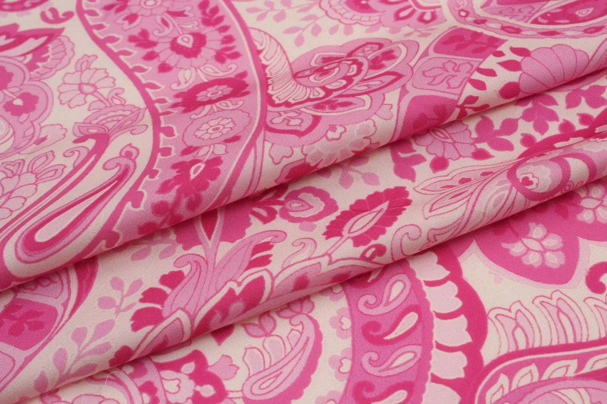 Printed Polyester Satin - Pink Paisley