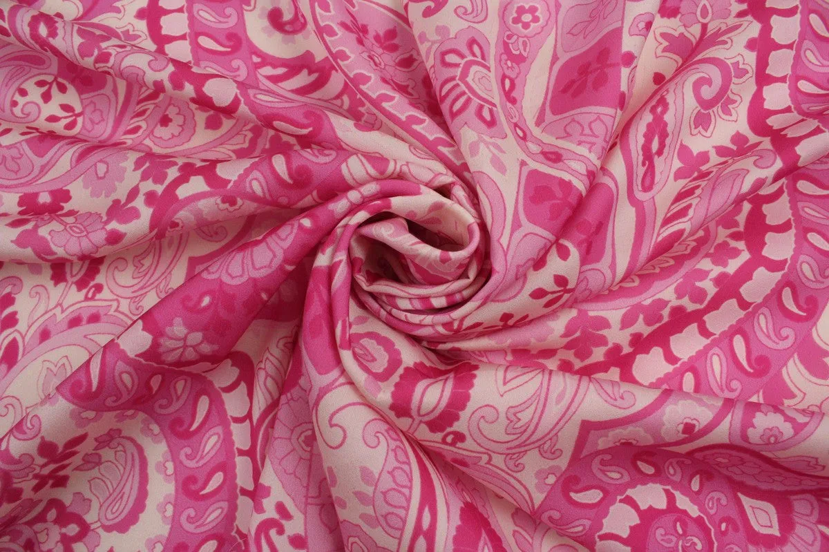 Printed Polyester Satin - Pink Paisley