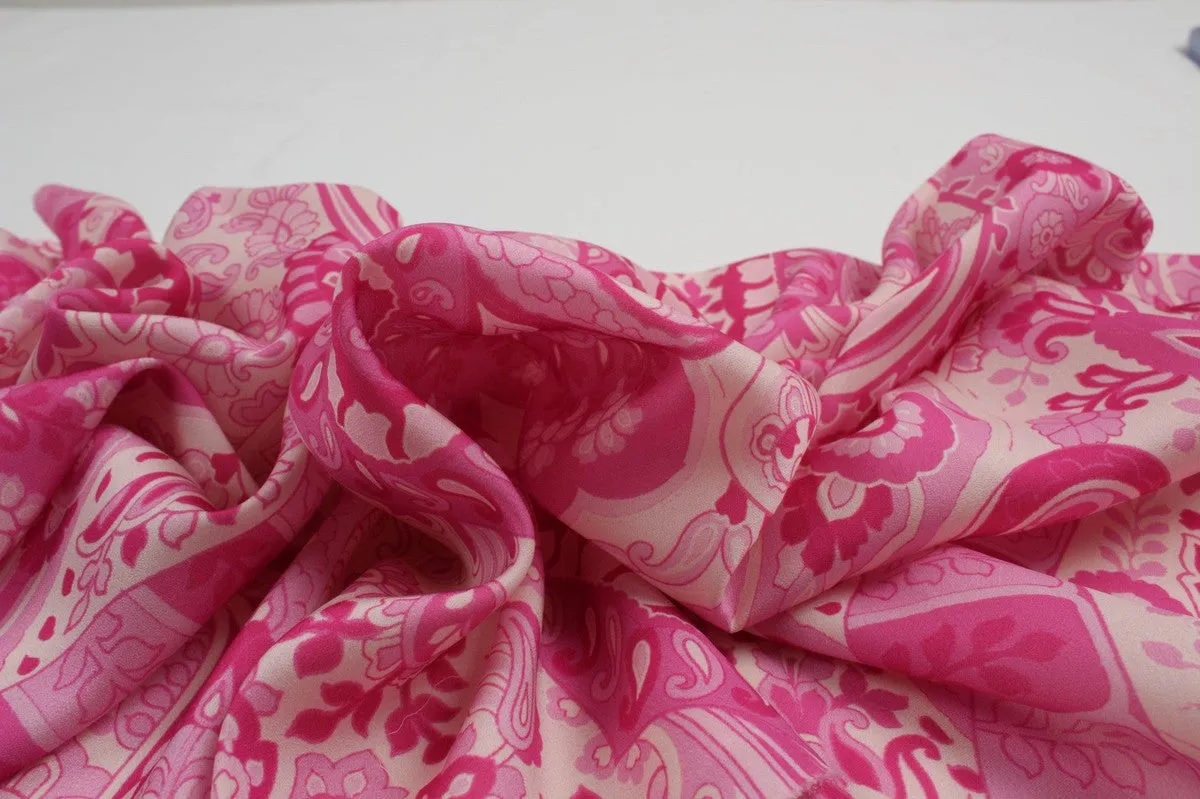 Printed Polyester Satin - Pink Paisley